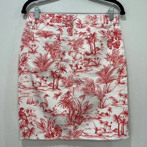 J Mclaughlin Richland Skirt 4 NWT $168 Knee Pencil Denim Heron Toile Coral White - Picture 4 of 9